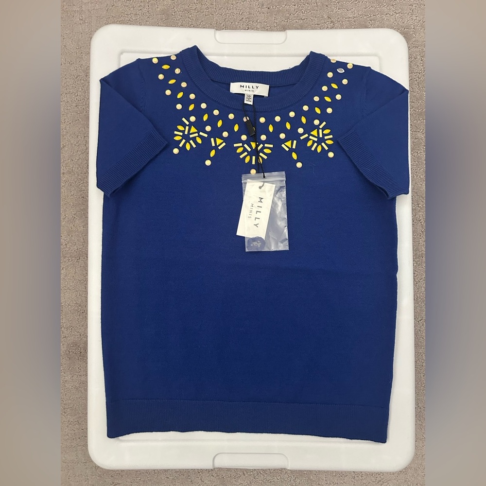 Milly Minis Blue Shirt with Orange and Yellow Accents